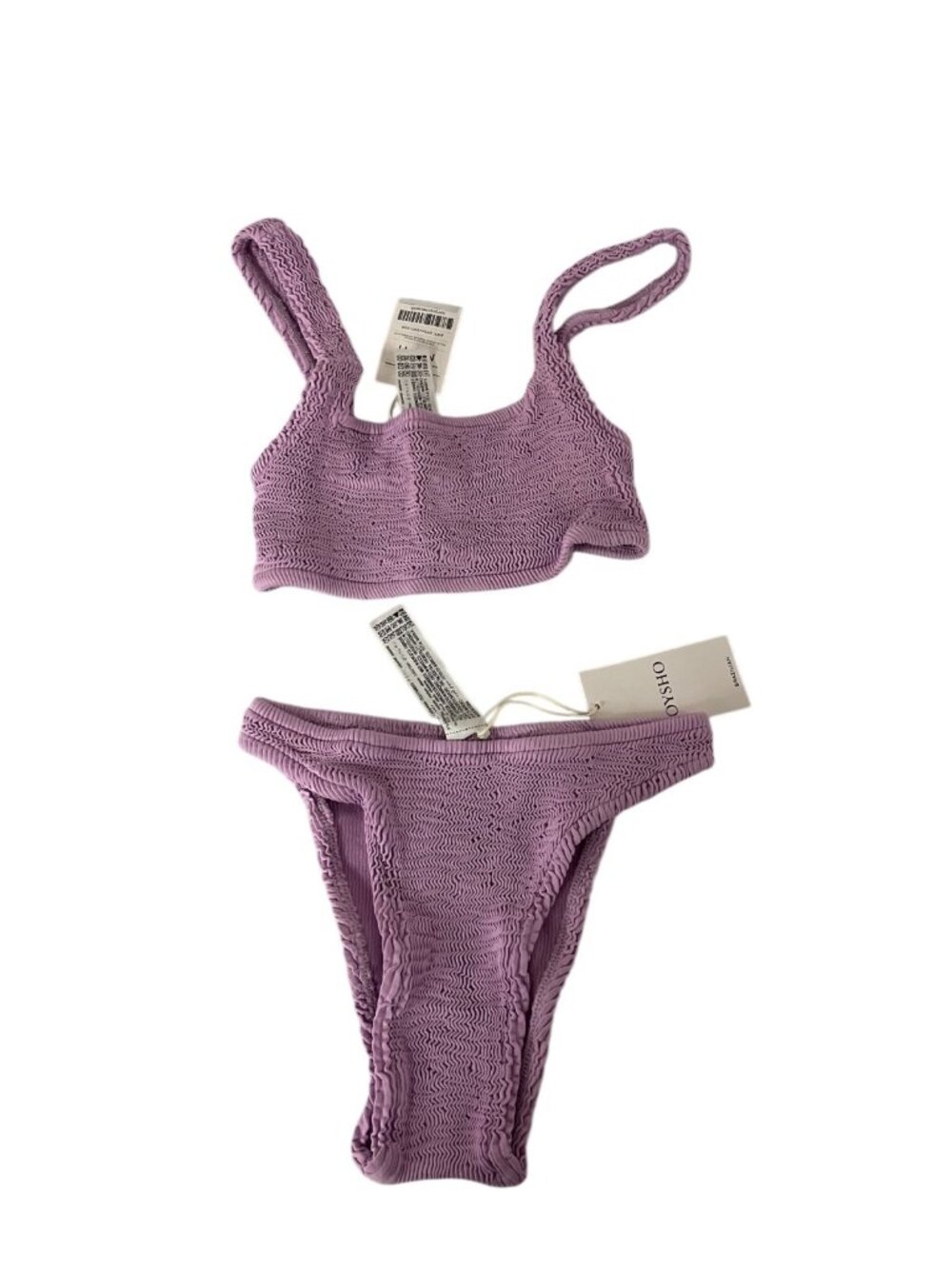 Oysho Womens Textured Smocked Bikini Set Purple Size M Brazilian 0737/937 NWT
